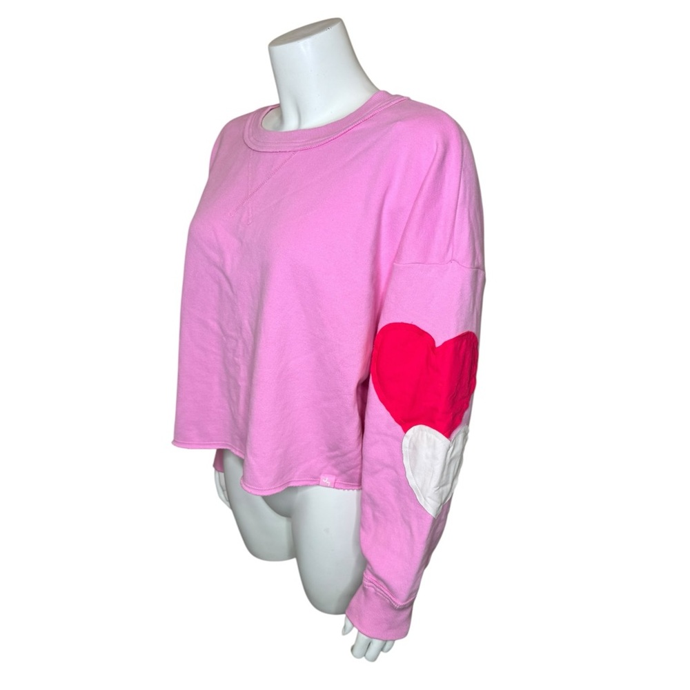 JoyLab Valentine’s Patchwork Hearts Sweatshirt S Cropped Pullover Crew Pink NWT - Picture 2 of 9